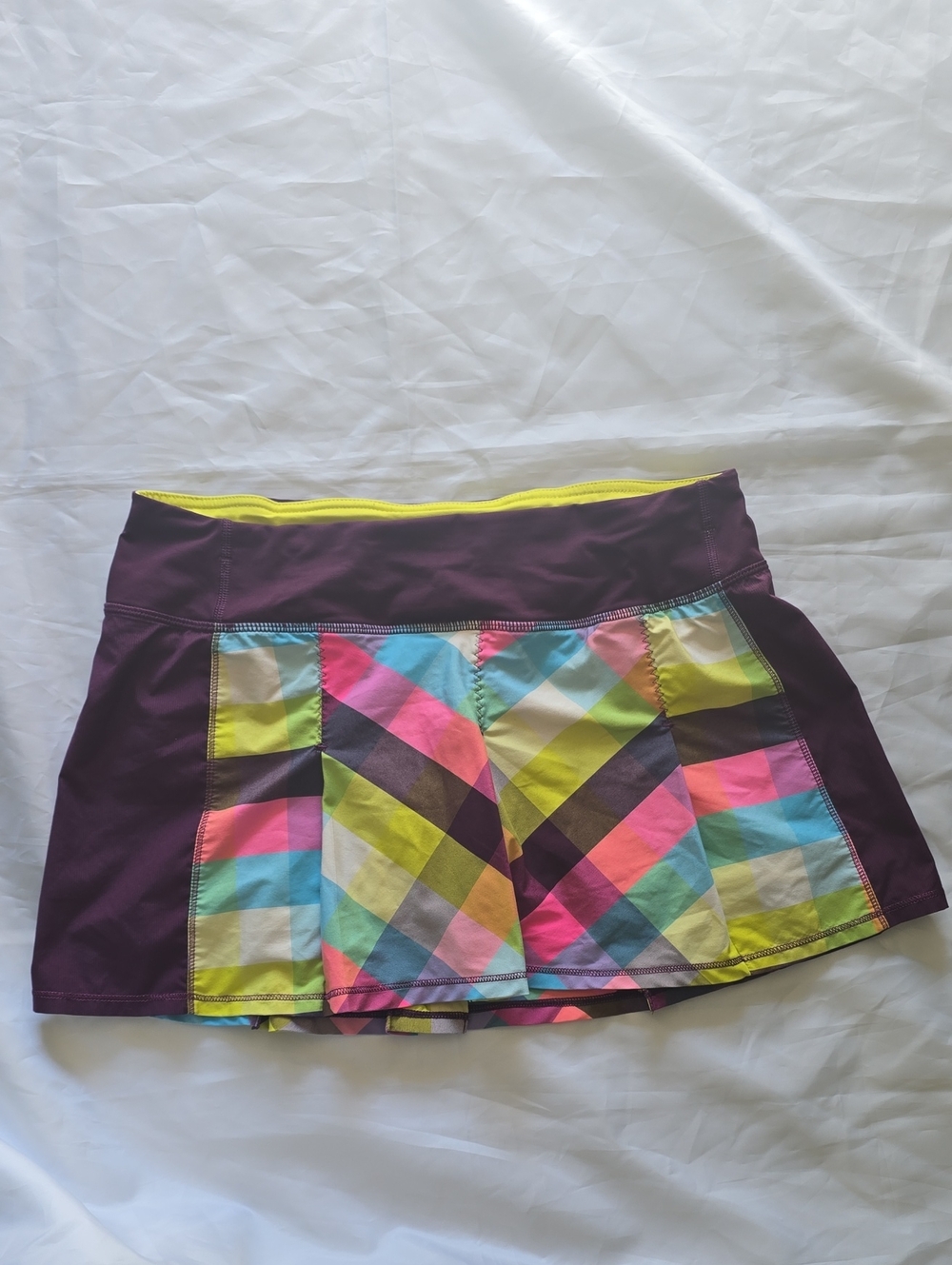 Colorful Plaid Athletic Skort with Plum Panels
